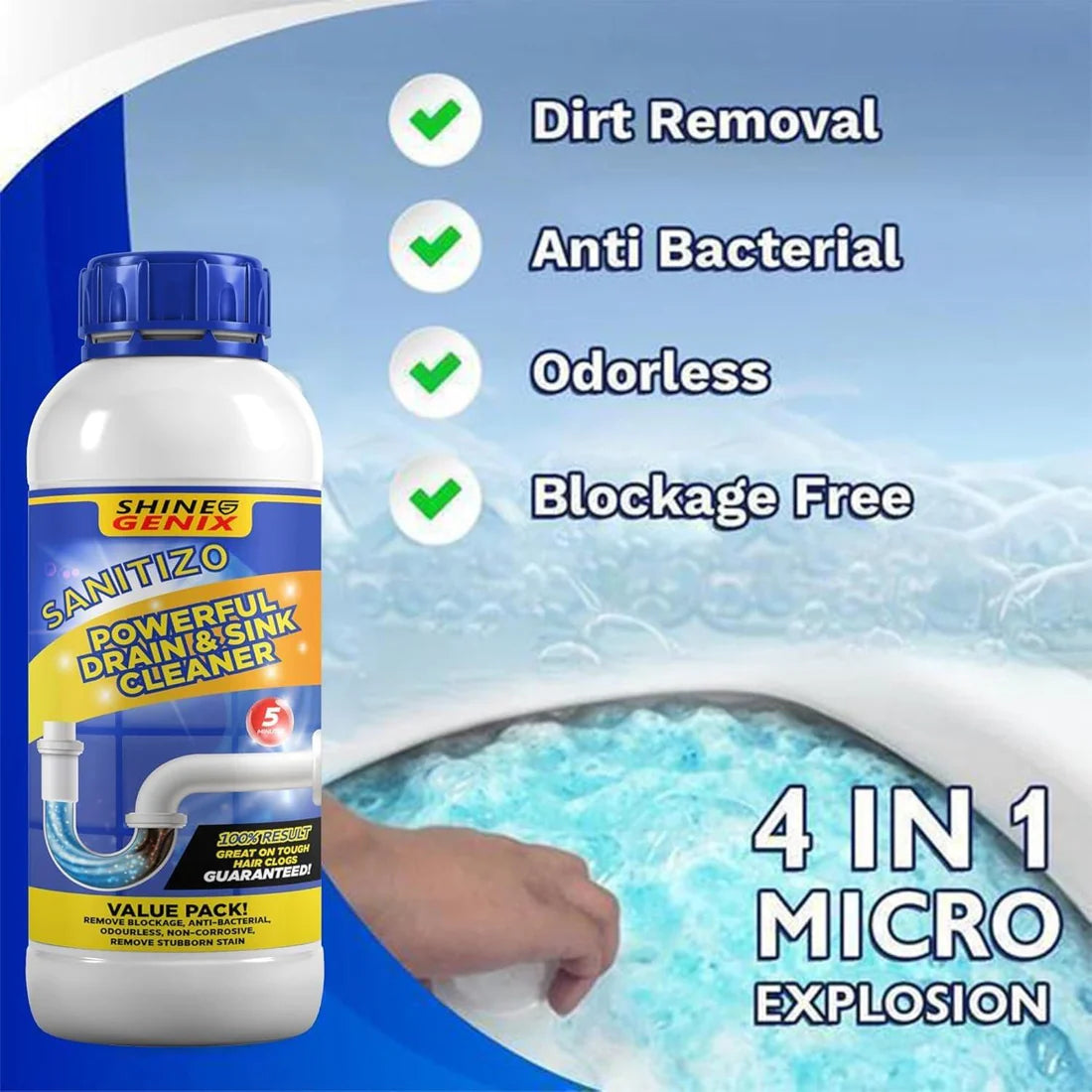 SANITIZO POWERFUL DRAIN & SINK CLEANER POWDER (PACK OF 4)
